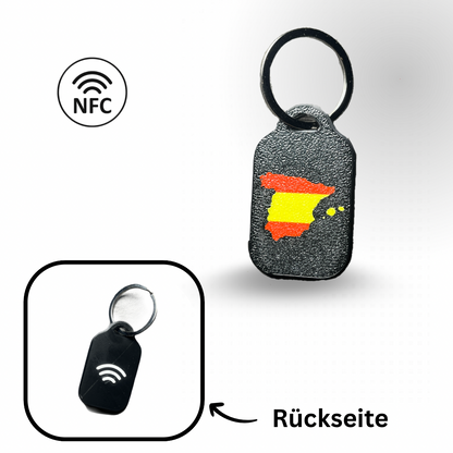 Schlüsselanhänger mit Länderdesign (Spanien) und integriertem, frei programmierbarem NFC-Chip. B2C
